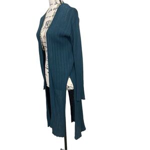 Free People Ribbed Slit Long Line Dark Green Cardigan Size Small